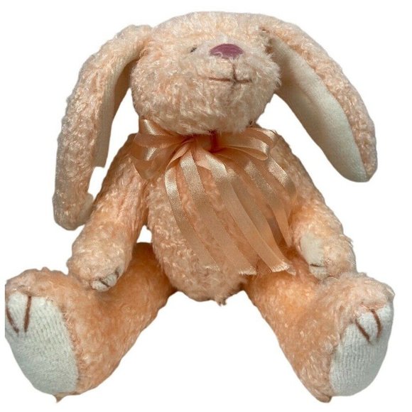 Vtg Ty Bunny Rabbit Plush Stuffed Animal Toy Orange Ribbon Bow Jointed 1993 8" - Picture 2 of 9